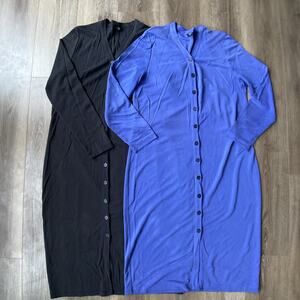 Brass Button Front Cardigan Dress Sz L | Lot 2 Black & Purple V-neck Quiet Lux